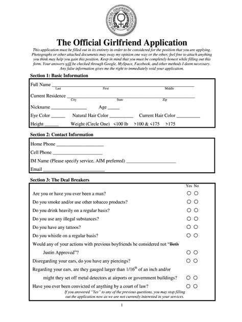 Official Girlfriend Application Form